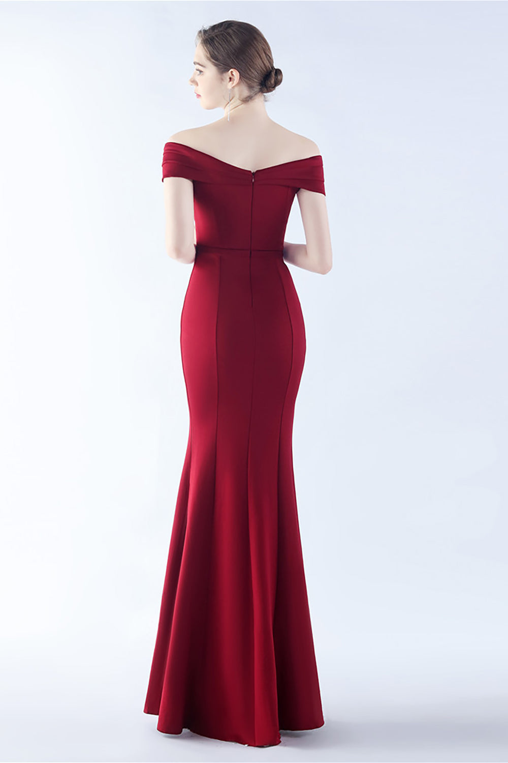 Marineblaues schulterfreies Meerjungfrauen Kleid mit Schlitz