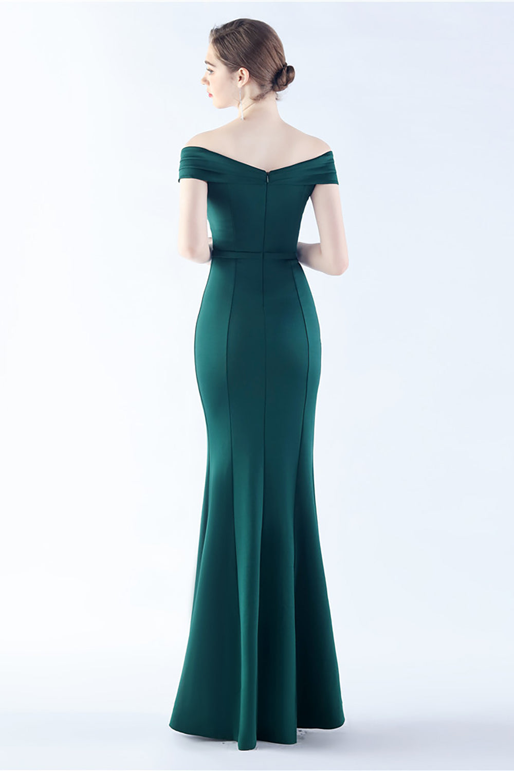 Marineblaues schulterfreies Meerjungfrauen Kleid mit Schlitz