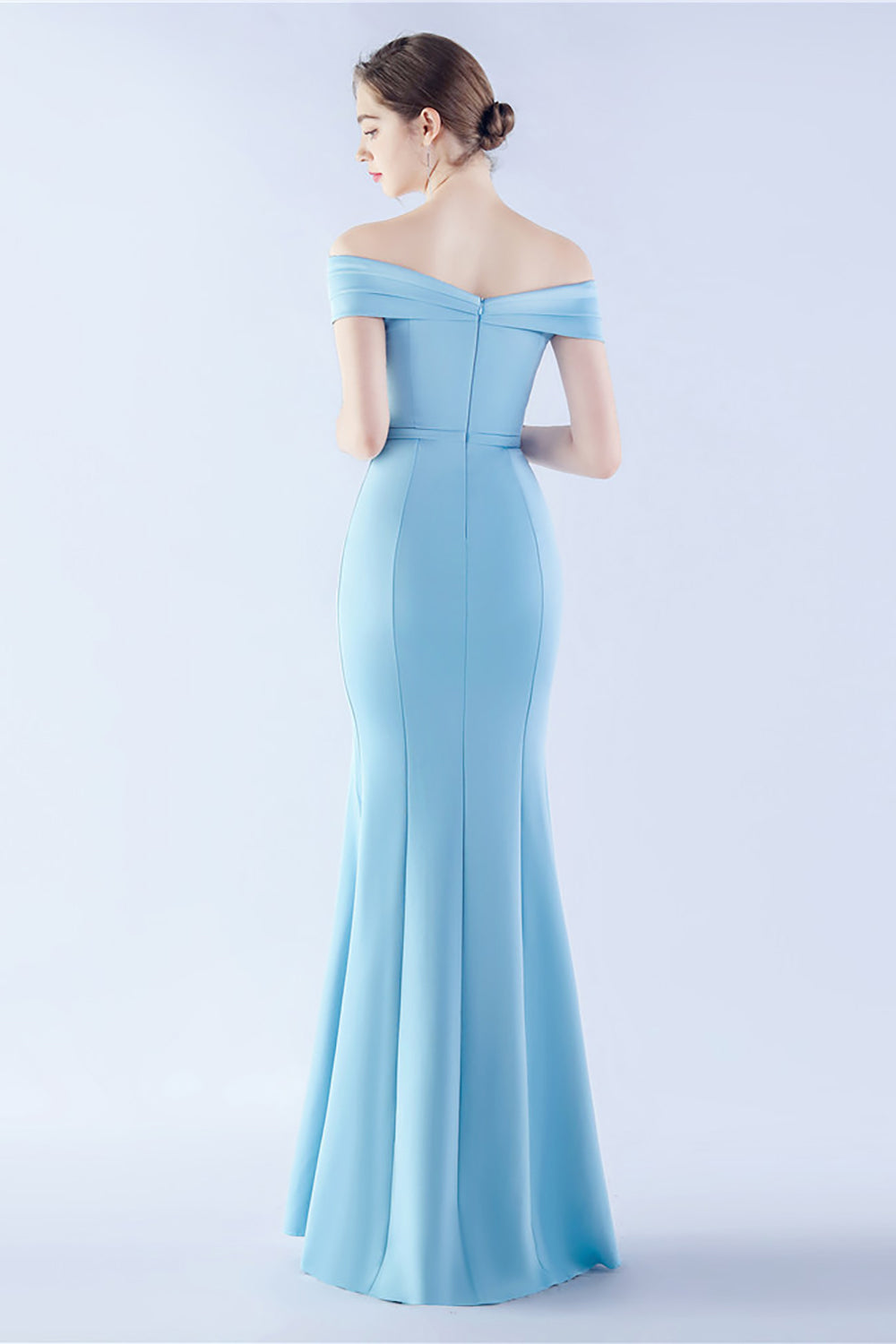 Marineblaues schulterfreies Meerjungfrauen Kleid mit Schlitz