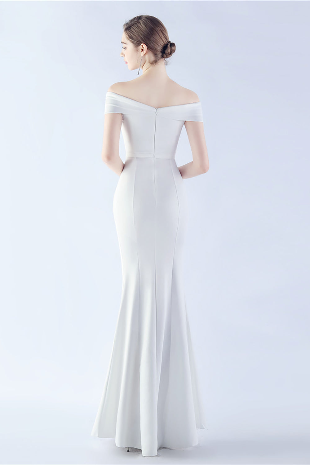 Marineblaues schulterfreies Meerjungfrauen Kleid mit Schlitz