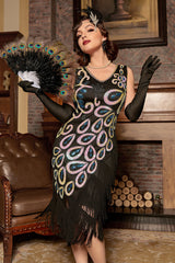 Schwarz blau Asymmetrisches V-Ausschnitt Flapperkleid aus den 1920er Jahren