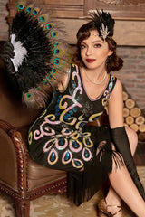 Schwarz blau Asymmetrisches V-Ausschnitt Flapperkleid aus den 1920er Jahren