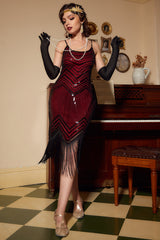 Schwarzes rotes Spaghettiträger Kleid der 1920er Jahre