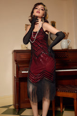 Schwarzes rotes Spaghettiträger Kleid der 1920er Jahre