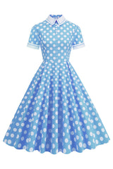 Hepburn Stil Polka Dots Vintage Kleid mit kurzen Ärmeln