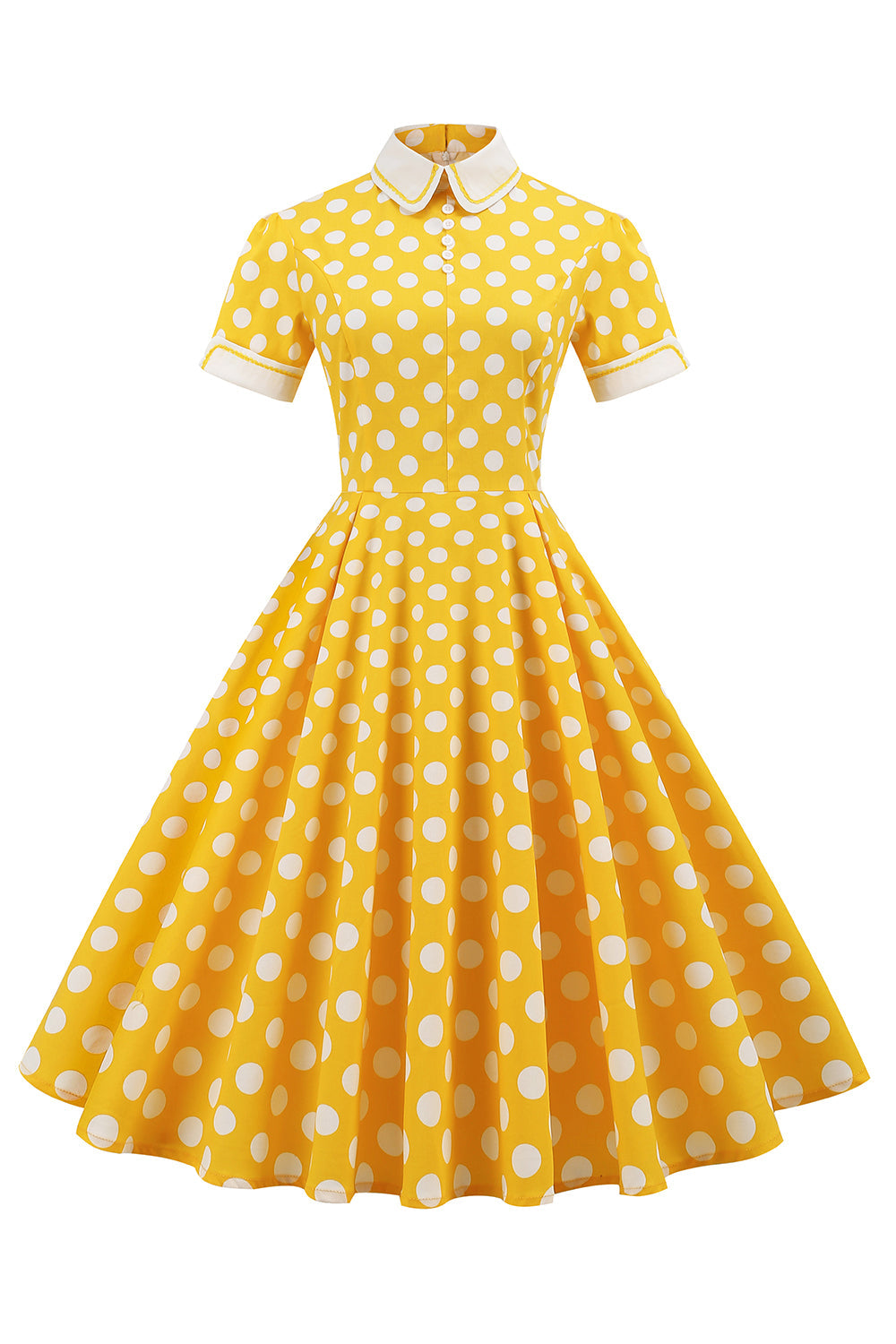 Gelbes Polka Dots Frühlingskleid der 1950er Jahre