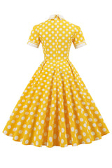 Gelbes Polka Dots Frühlingskleid der 1950er Jahre