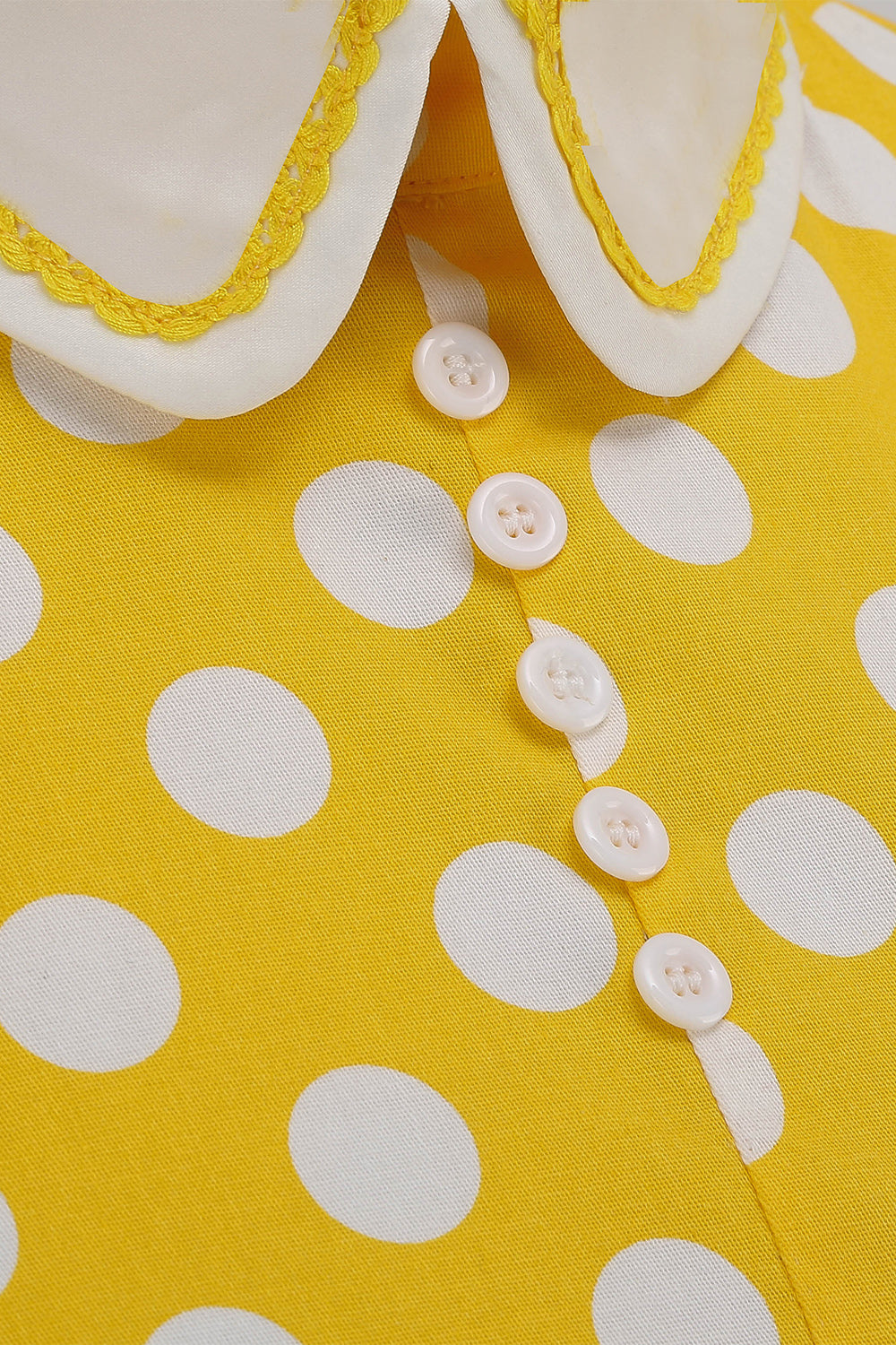 Gelbes Polka Dots Frühlingskleid der 1950er Jahre