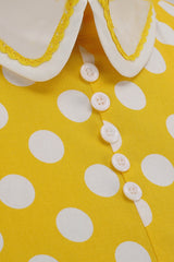 Gelbes Polka Dots Frühlingskleid der 1950er Jahre