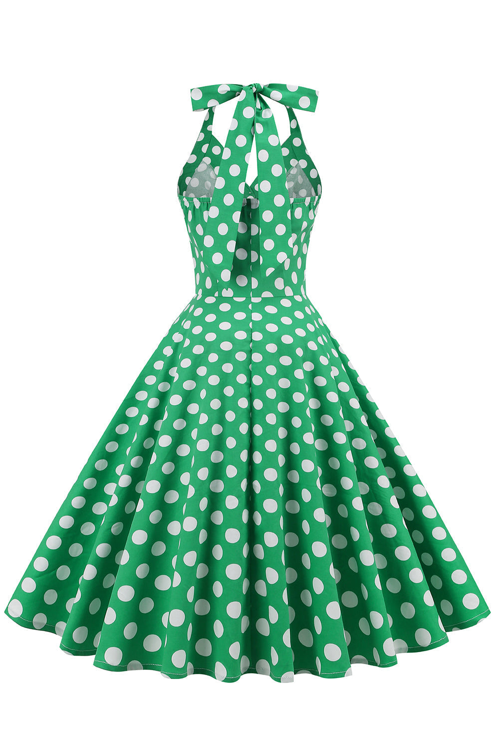 Grünes Neckholder Polka Dots Kleid aus den 1950er Jahren