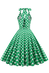 Grünes Neckholder Polka Dots Kleid aus den 1950er Jahren