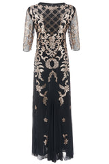 Schwarzes goldenes Pailletten Kleid aus den 1920er Jahren