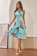 V Ausschnitt Hellblau 1950er Jahre Vintage Kleid