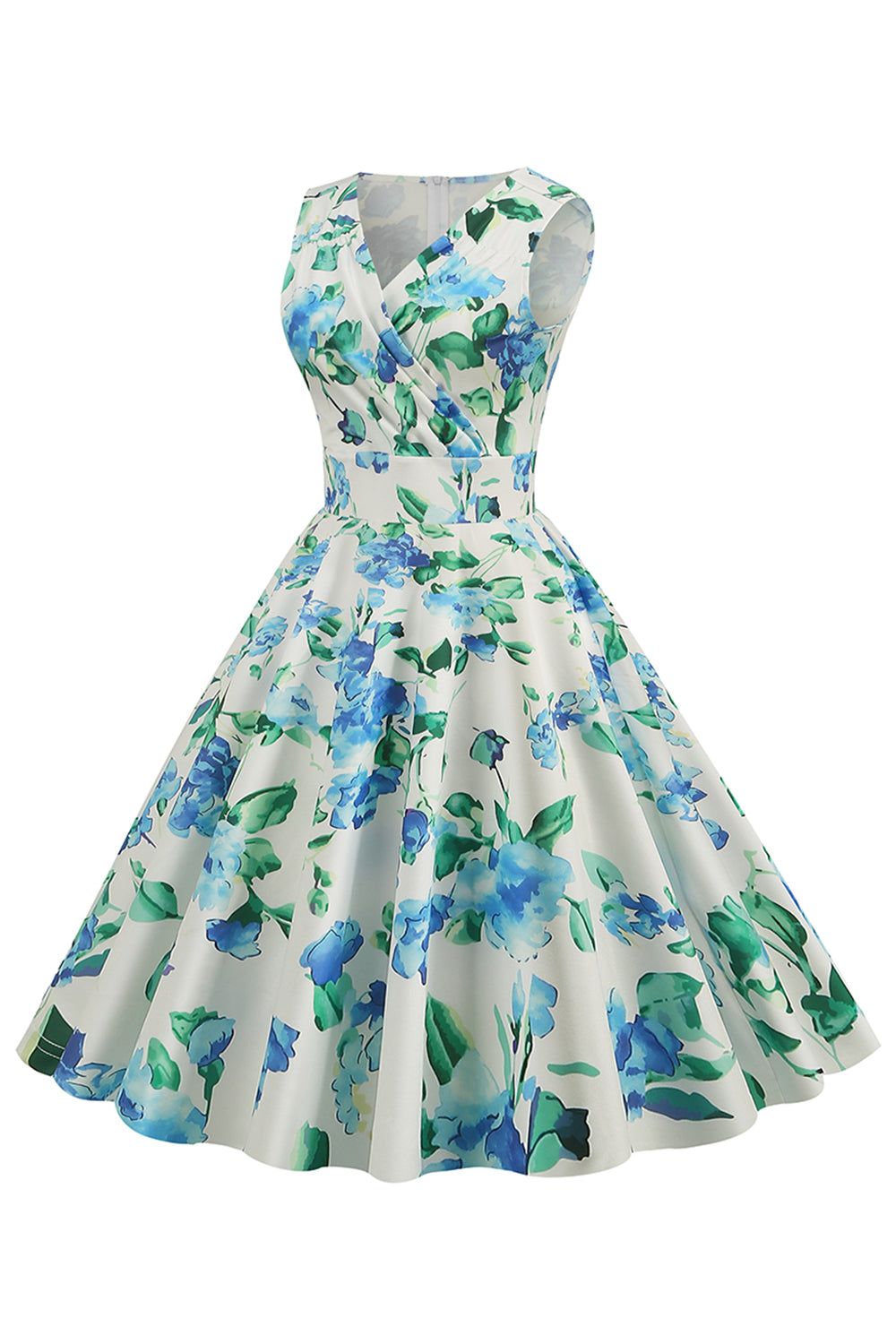 Hellblaues V-Ausschnitt 1950er Jahre Vintage Kleid