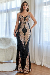 Schwarz und Gold Pailletten Meerjungfrau Ballkleid