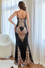 Schwarz und Gold Pailletten Meerjungfrau Ballkleid