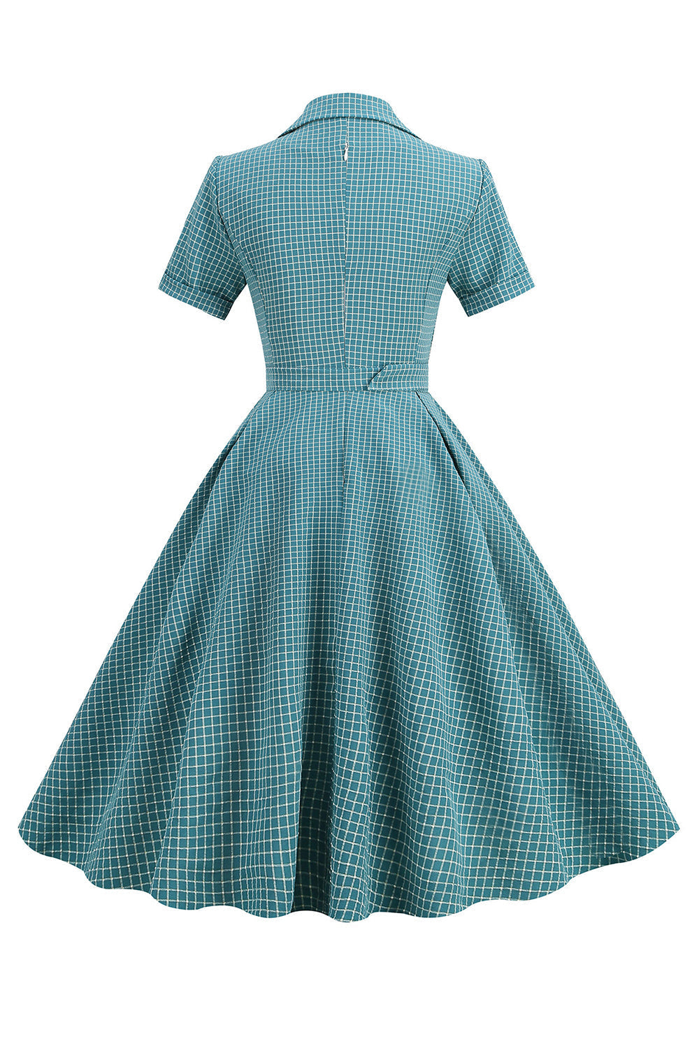 Vintage V Ausschnitt Blau kariertes Kleid aus den 1950er Jahren