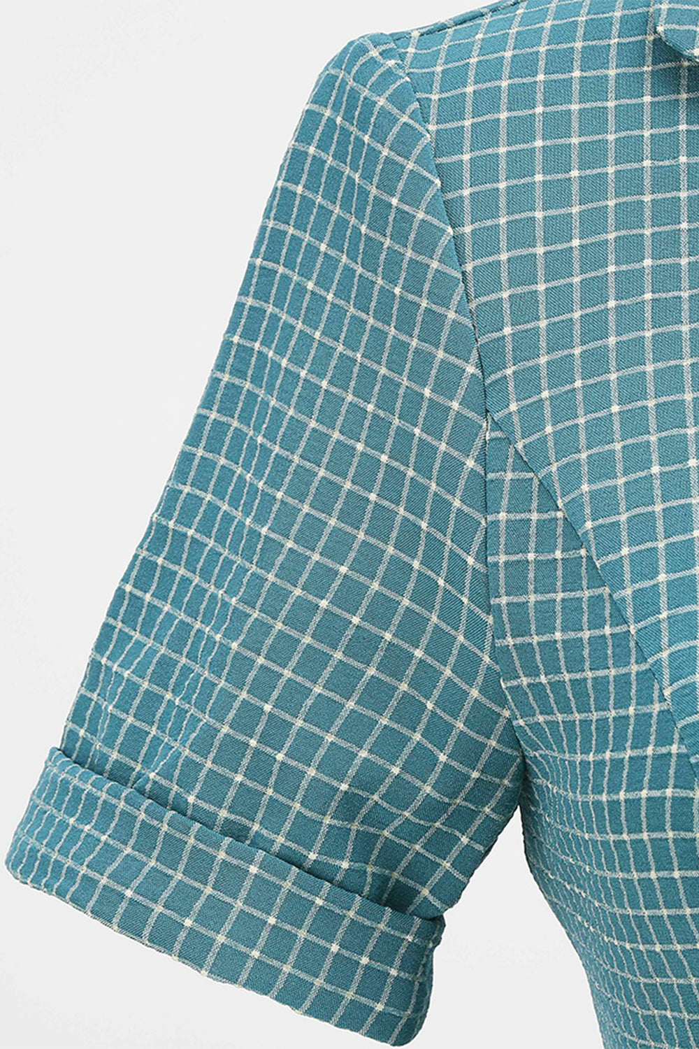 Vintage V Ausschnitt Blau kariertes Kleid aus den 1950er Jahren