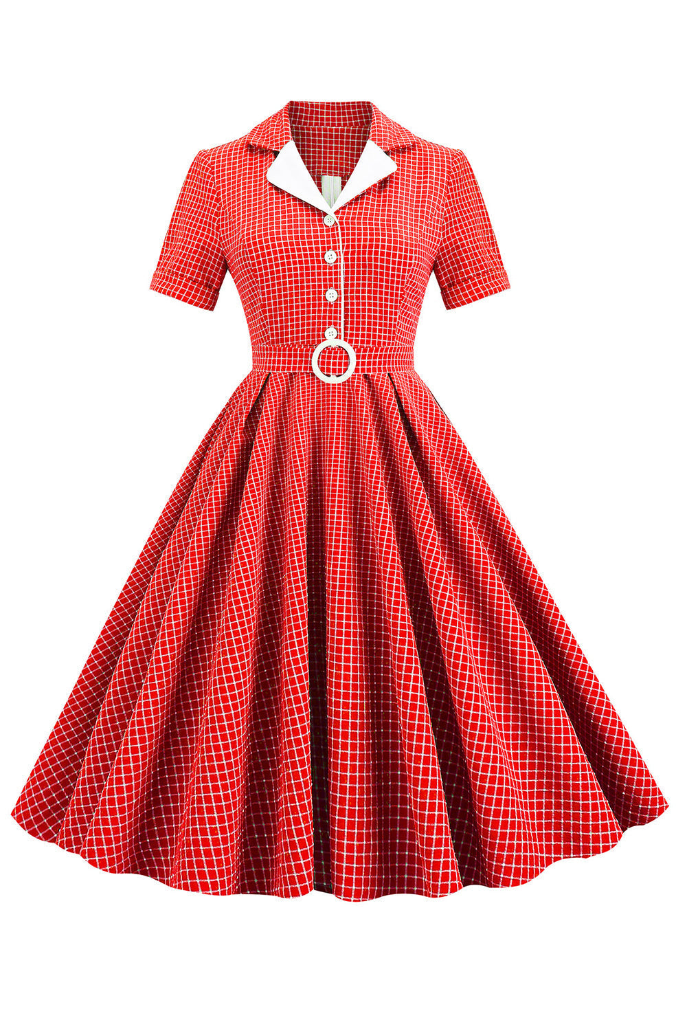 Vintage V Ausschnitt Blau kariertes Kleid aus den 1950er Jahren
