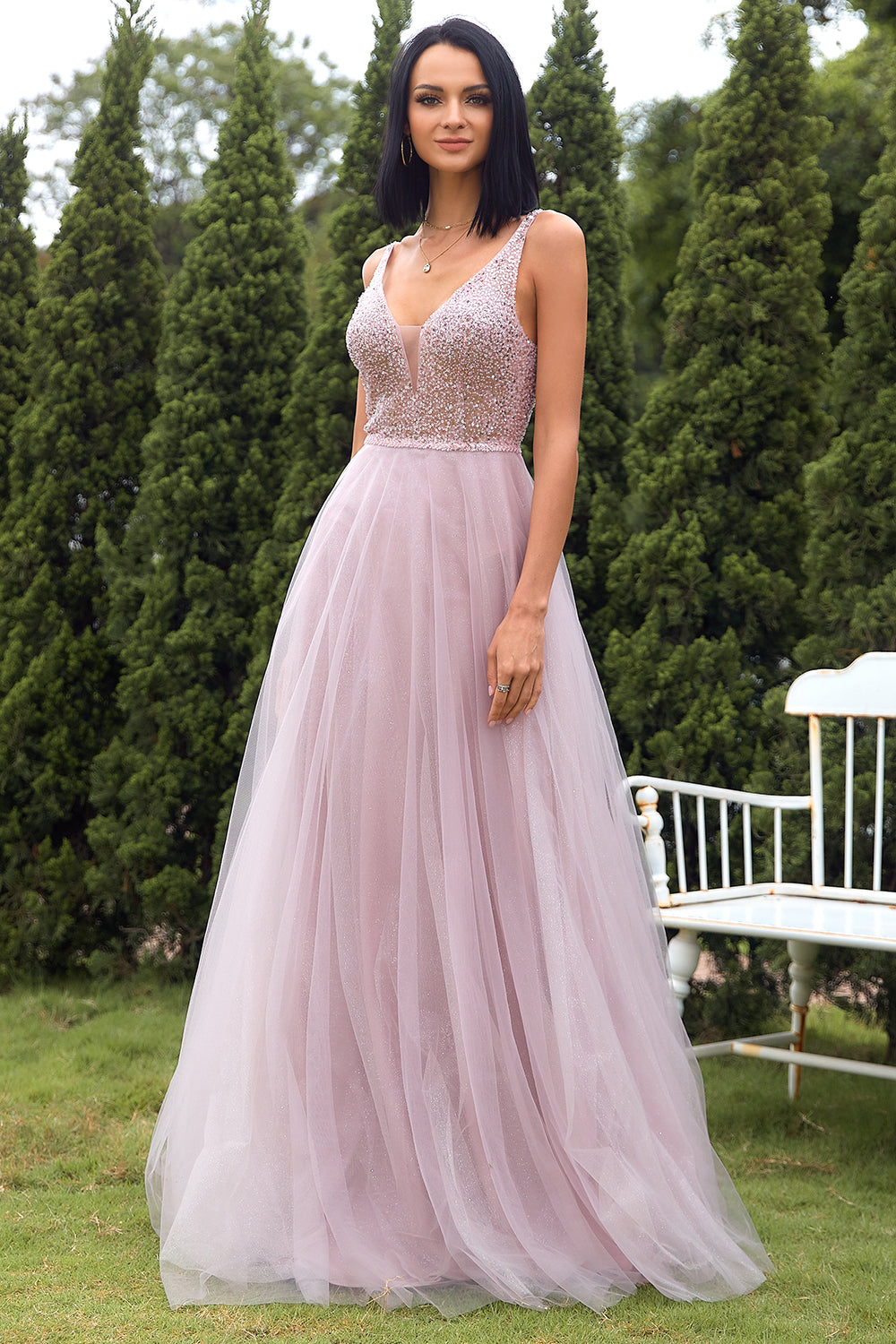 Blush Tüll & Pailletten Ballkleid