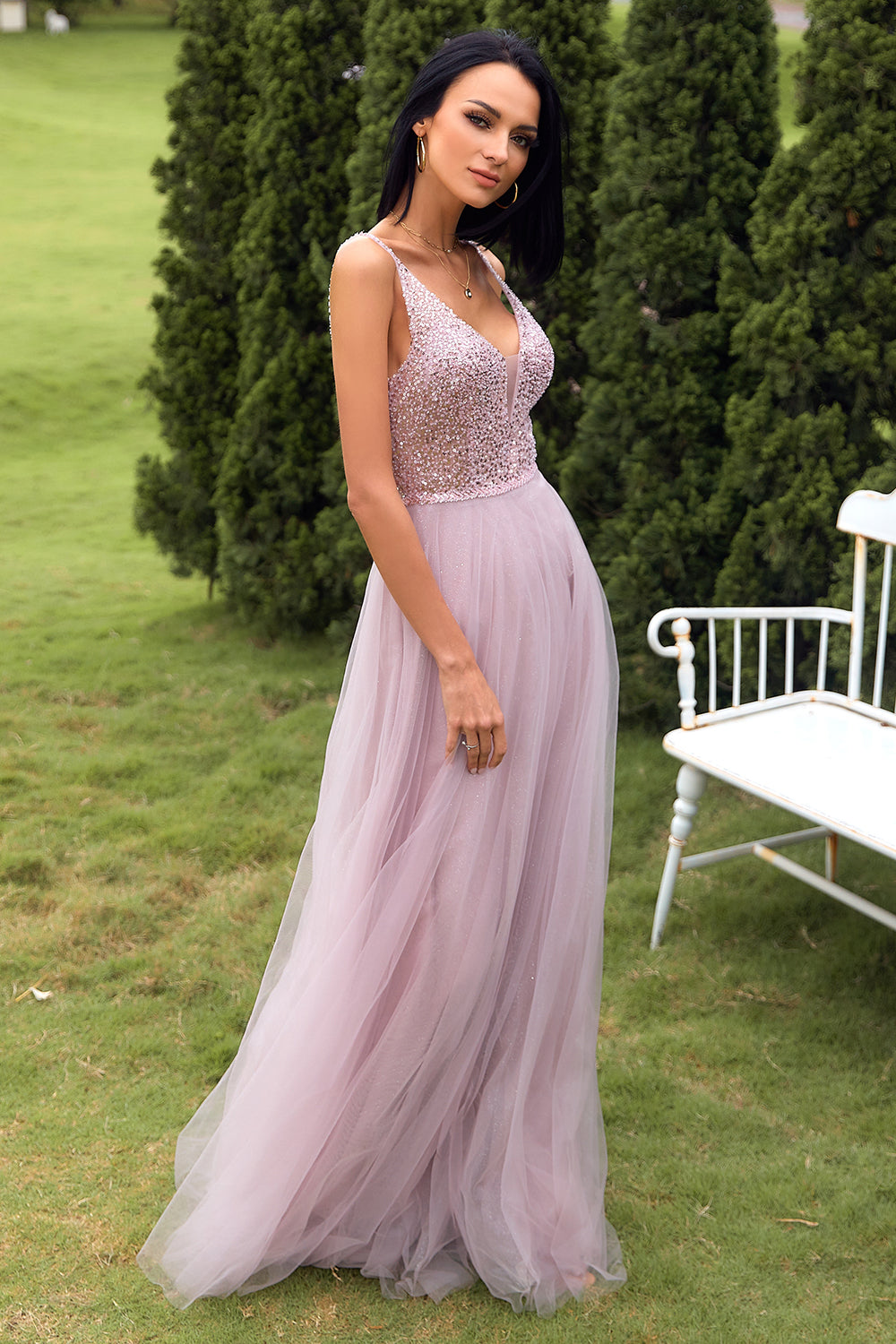 Blush Tüll & Pailletten Ballkleid
