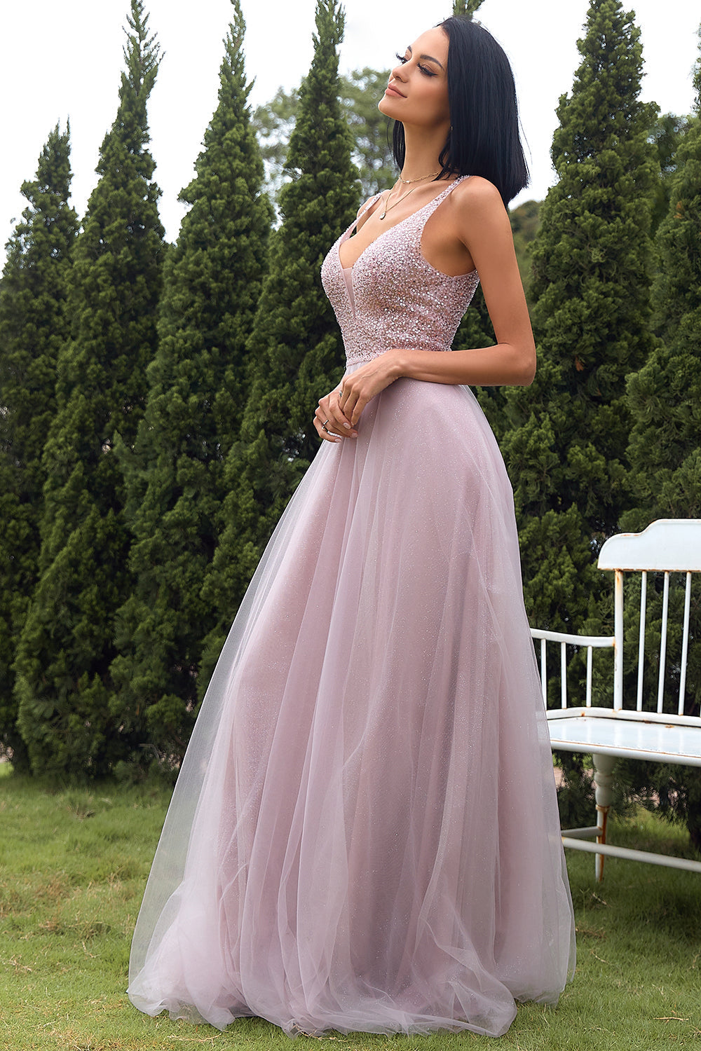 Blush Tüll & Pailletten Ballkleid