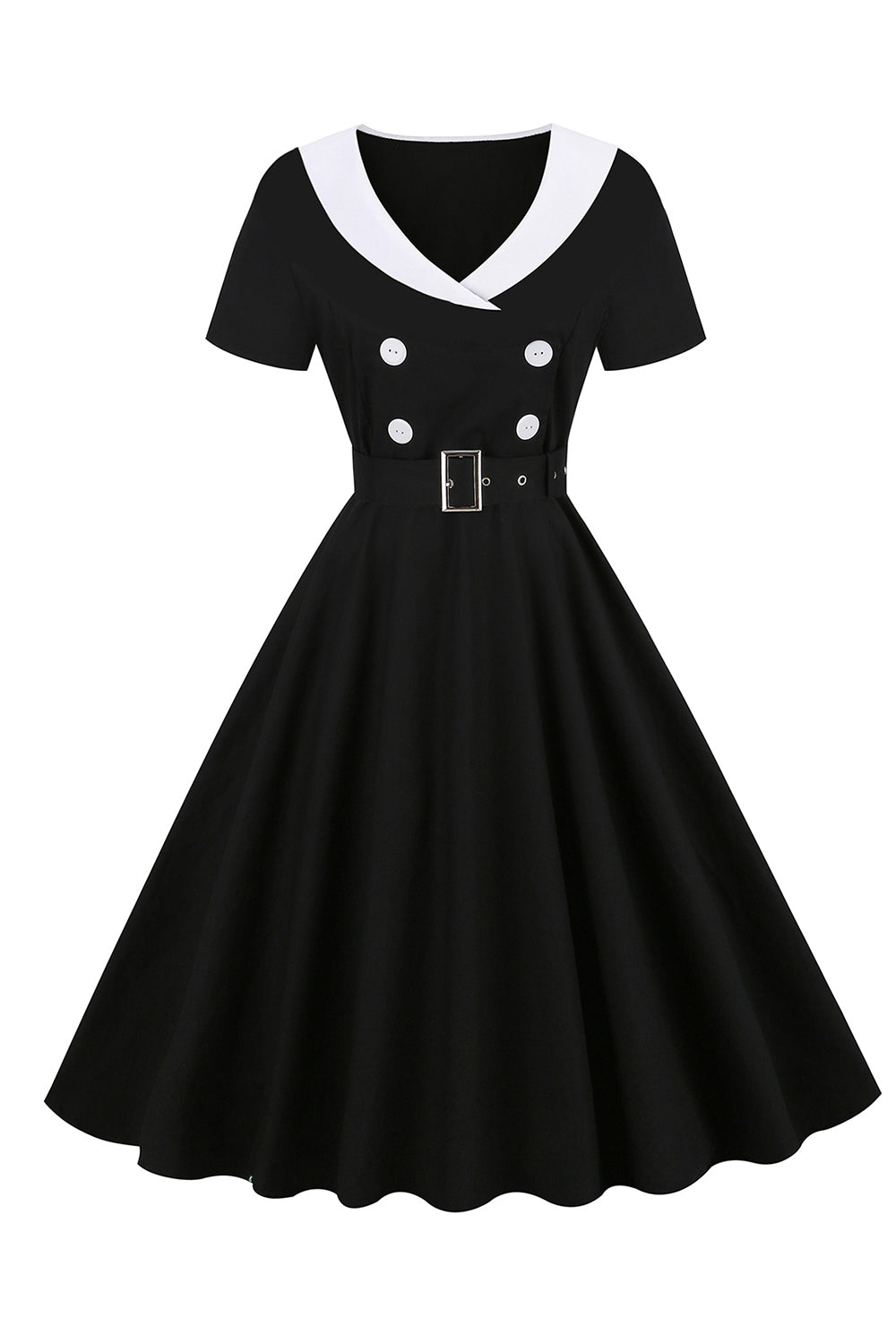 Schwarzes Swing kleid aus den 1950er Jahren mit Gürtel