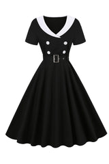 Schwarzes Swing kleid aus den 1950er Jahren mit Gürtel