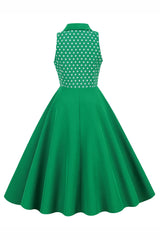 Grüner Ansteckkragen Polka Dots Swing 1950er Jahre Kleid
