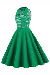 Grüner Ansteckkragen Polka Dots Swing 1950er Jahre Kleid