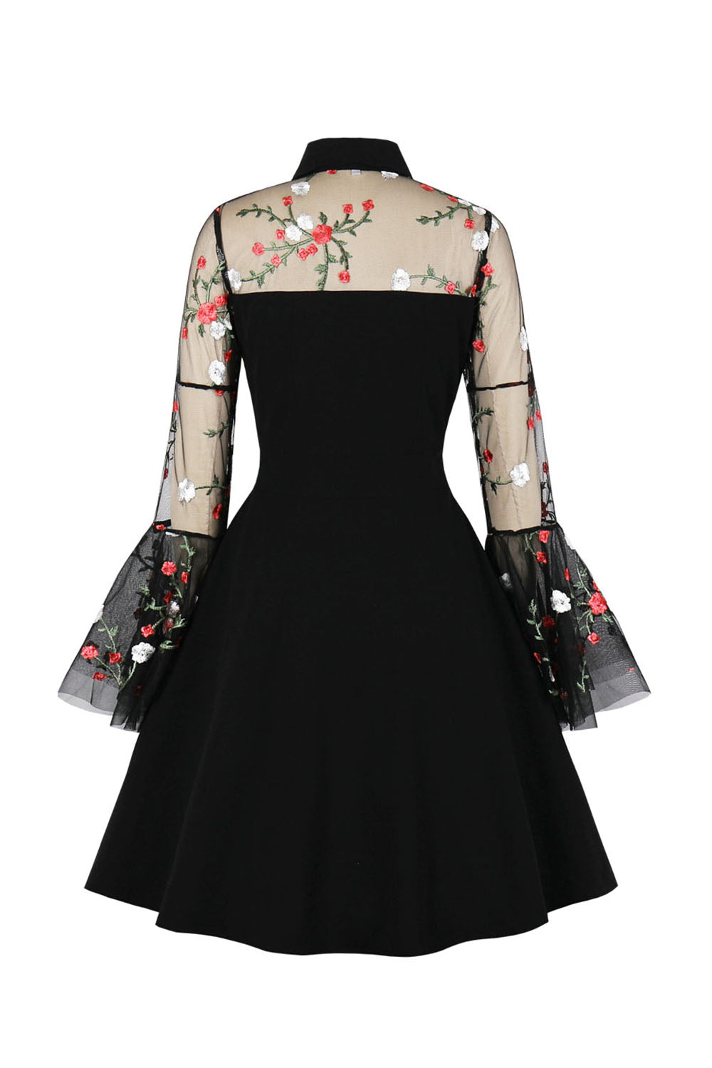 Schwarzes Langarm Halloween Kleid mit Stickerei
