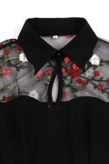 Schwarzes Langarm Halloween Kleid mit Stickerei