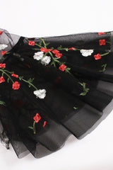Schwarzes Langarm Halloween Kleid mit Stickerei