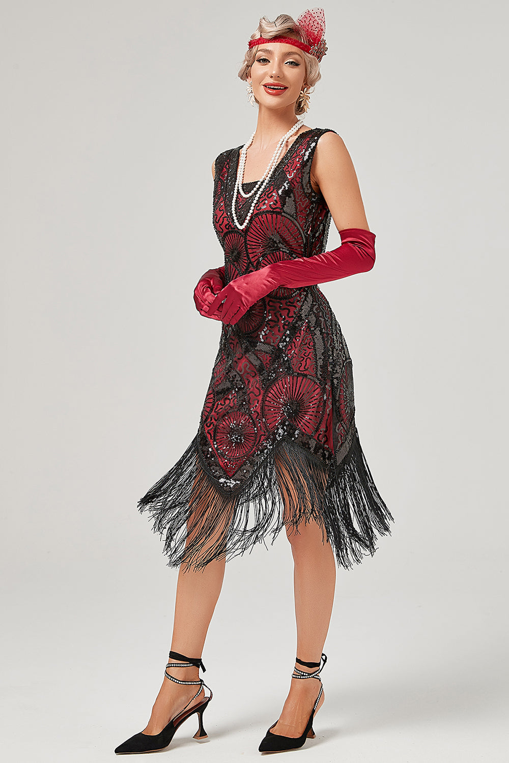 Dunkelgrünes Flapperkleid aus den 1920er Jahren mit Fransen