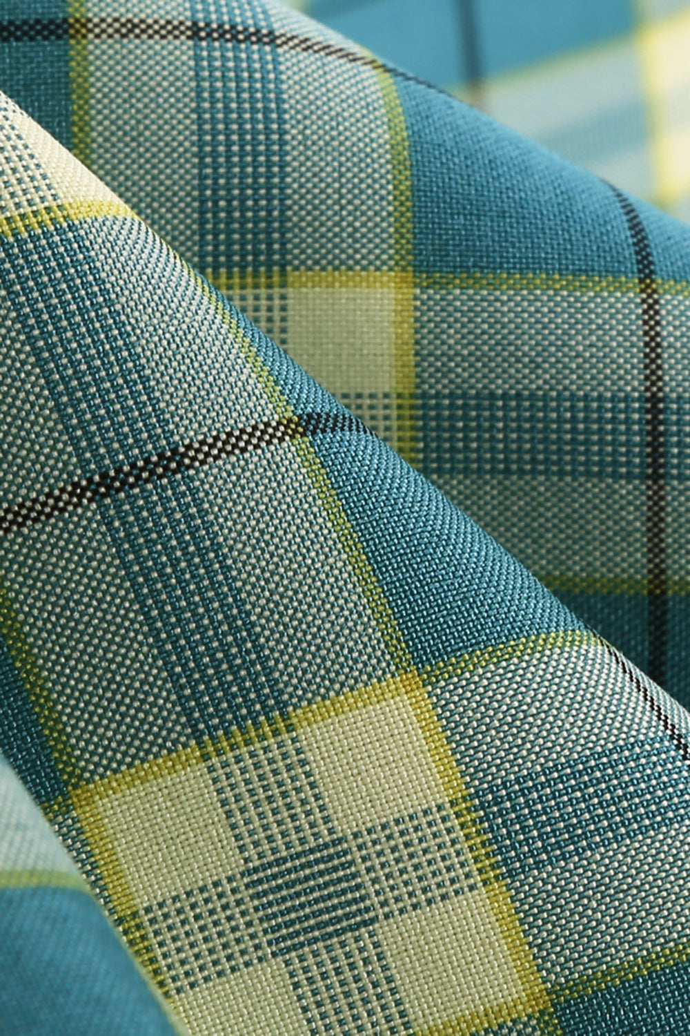 Juwelenausschnitt Green Grid Kleid aus den 1950er Jahren mit kurzen Ärmeln