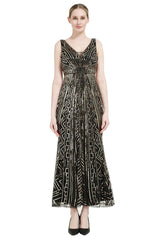 Pailletten V-Ausschnitt Midi 1920er Jahre Flapper Kleid