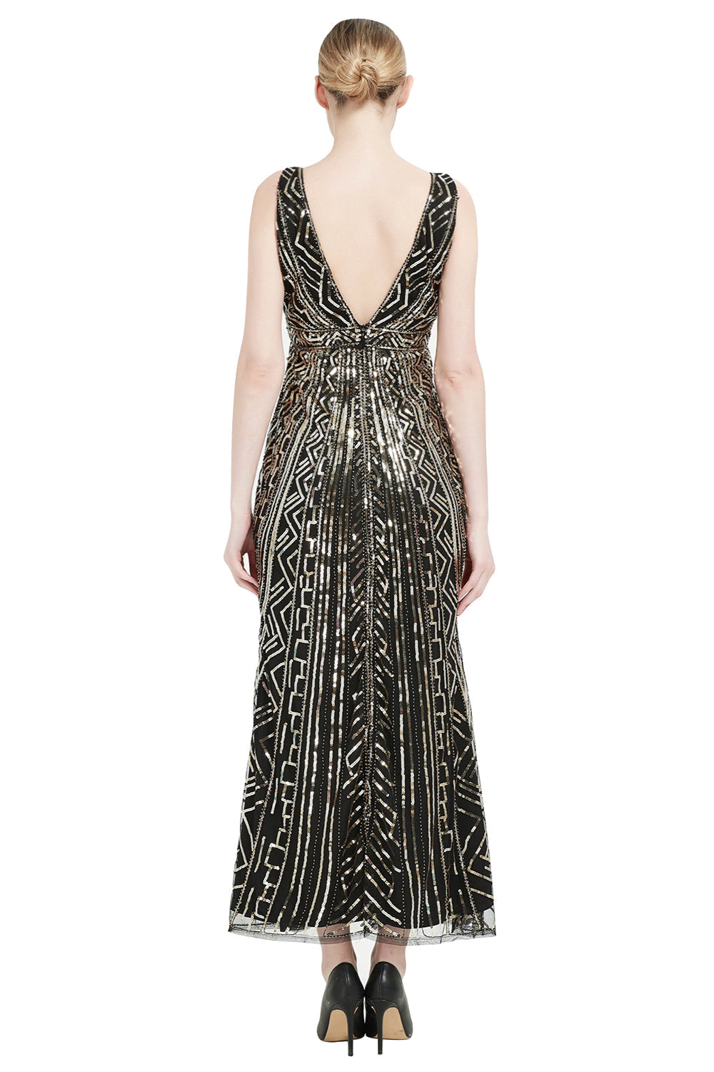Pailletten V-Ausschnitt Midi 1920er Jahre Flapper Kleid