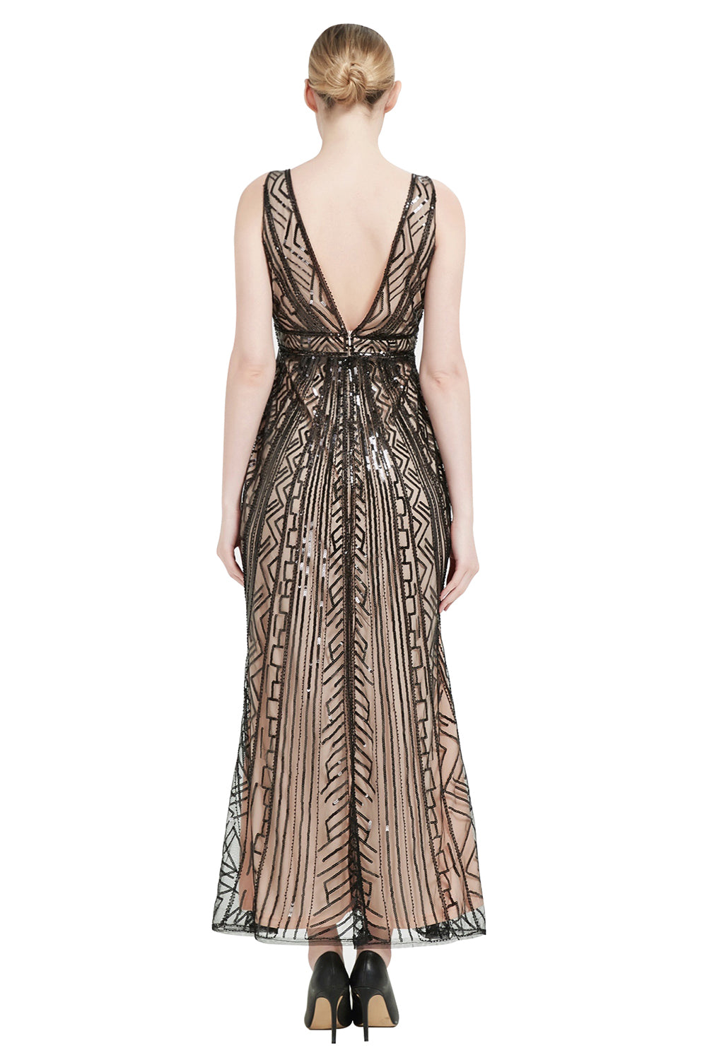 Pailletten V-Ausschnitt Midi 1920er Jahre Flapper Kleid