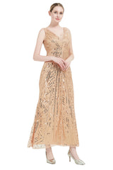 Pailletten V-Ausschnitt Midi 1920er Jahre Flapper Kleid