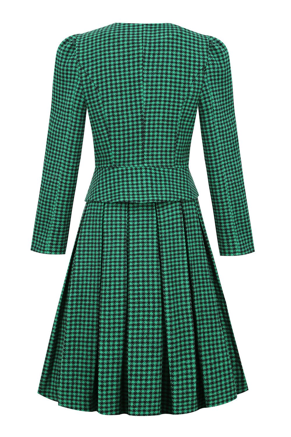 A-Linie V Ausschnitt Grünes Gitter Vintage Kleid