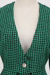 A-Linie V Ausschnitt Grünes Gitter Vintage Kleid