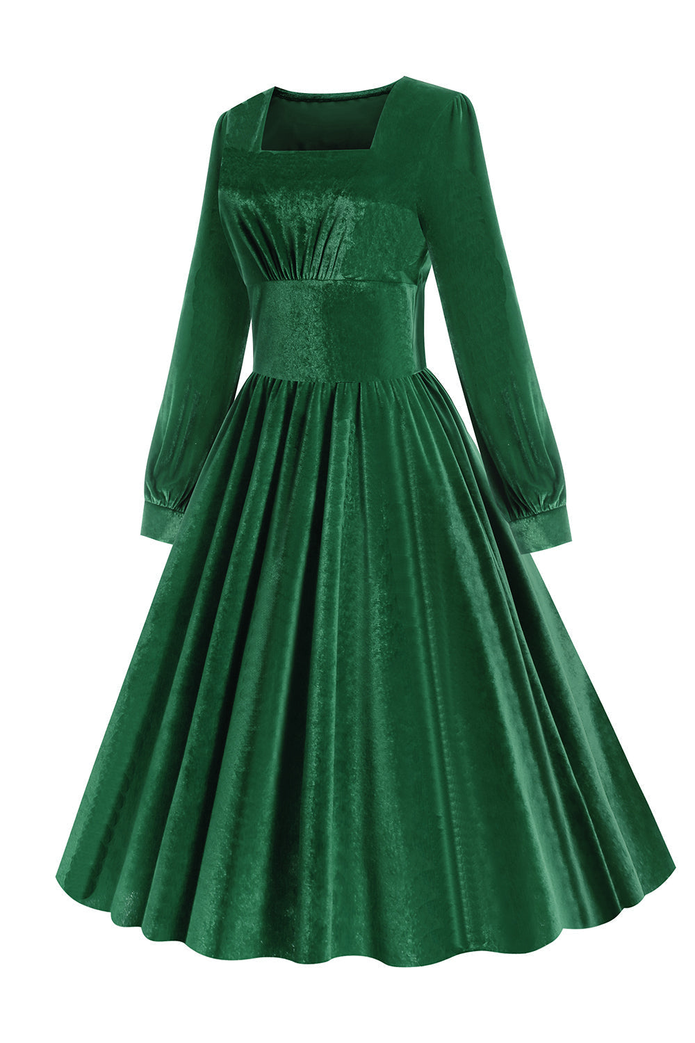 Grünes A-Linie Samt Vintage Kleid