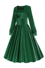Grünes A-Linie Samt Vintage Kleid