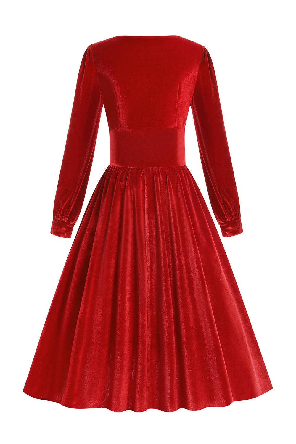 Rotes Samt Midi A-linie Vintage Kleid