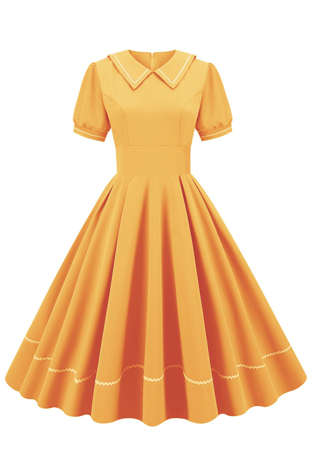 Blaues Kleid im Retro Stil der 1950er Jahre mit kurzen Ärmeln