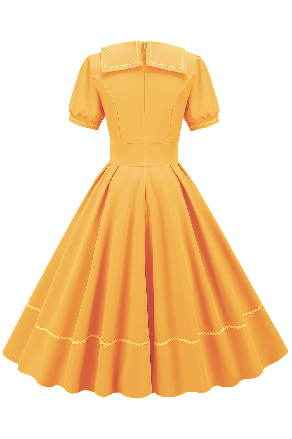 Blaues Kleid im Retro Stil der 1950er Jahre mit kurzen Ärmeln