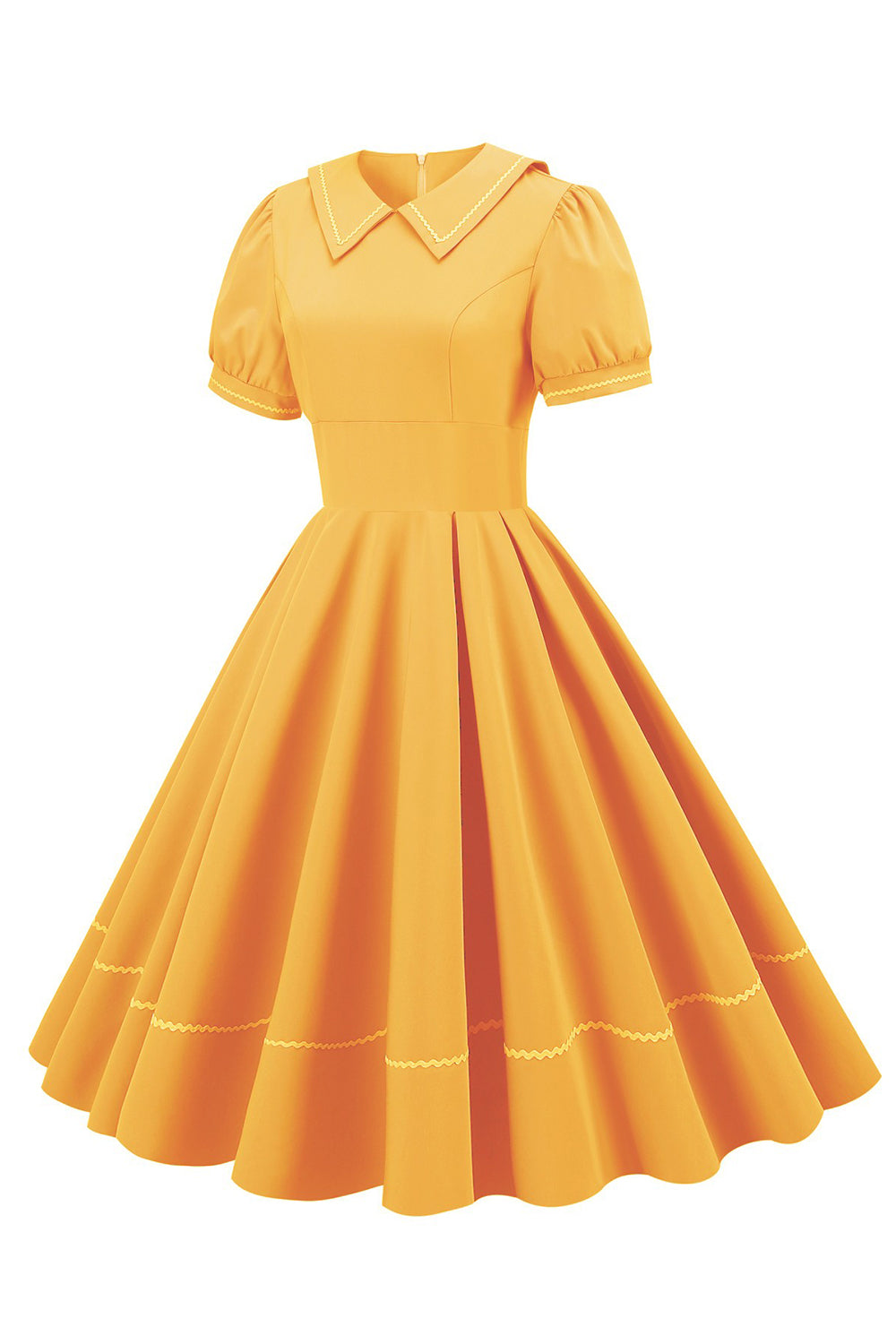 Blaues Kleid im Retro Stil der 1950er Jahre mit kurzen Ärmeln