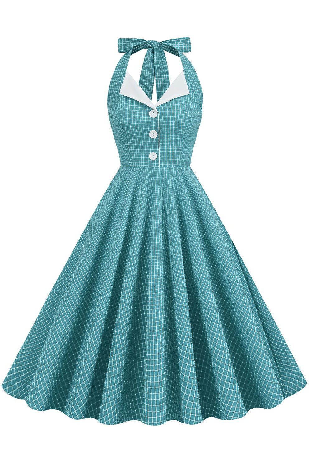 Retro Stil Neckholder Grün 1950er Jahre Kleid mit Knopf