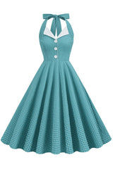 Retro Stil Neckholder Grün 1950er Jahre Kleid mit Knopf