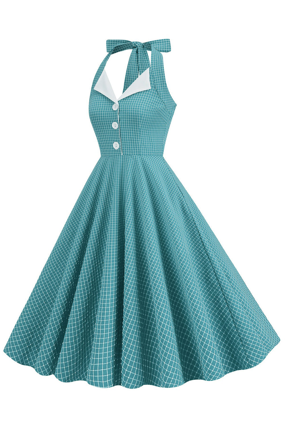 Retro Stil Neckholder Grün 1950er Jahre Kleid mit Knopf